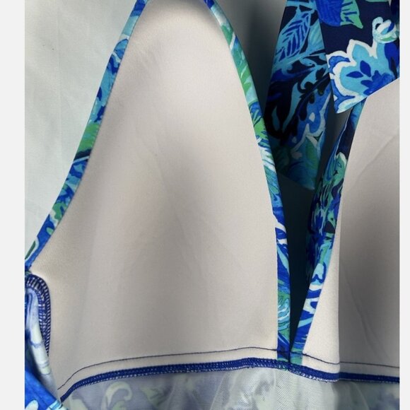 NWT Lauren Ralph Lauren Blue Floral Halter Swim Tankini 14 Plunge No Underwire - Picture 4 of 6